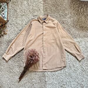 Vintage Polo Ralph Lauren Marlowe Beige Button Up Shirt Long Sleeve Plaid Size L